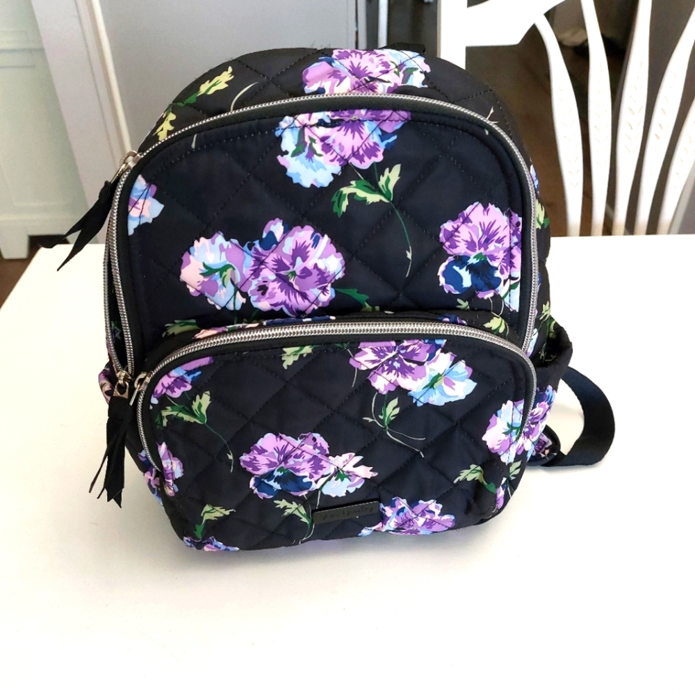 Vera Bradley Performance Twill Small Backpack Floating Plum Pansies